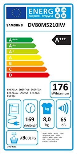 Samsung DV80M5210IW/EG Wärmepumpentrockner / 8kg / 60 cm Höhe/Kondenswasserstandsanzeige / Kurzprogramm/Alarm Mischbeladung/SmartCheck - 